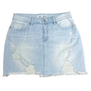 YMI Dream Light Blue Distressed Denim Mini Skirt Women’s Size Large